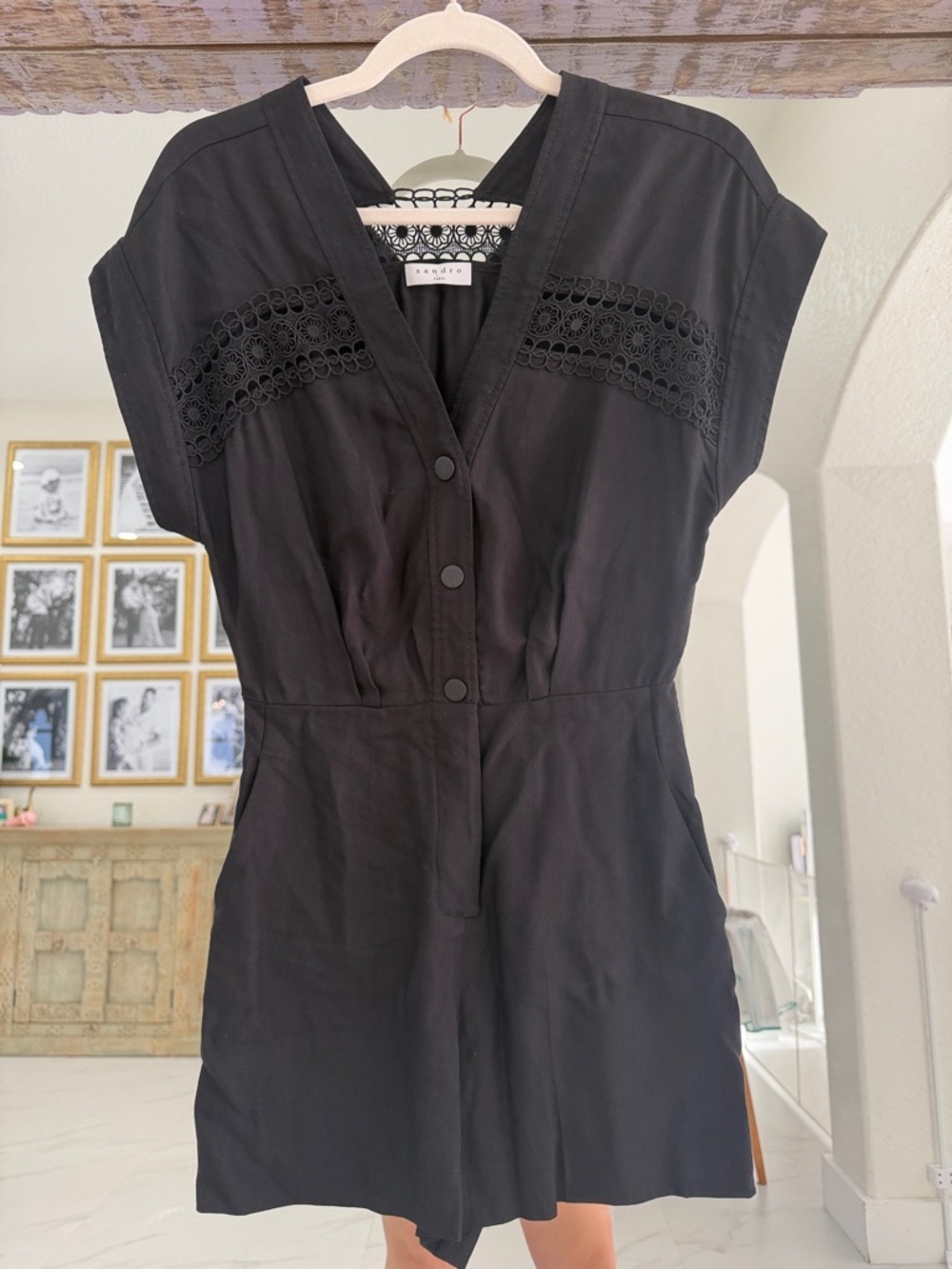Sandro Black Nayane Linen Romper